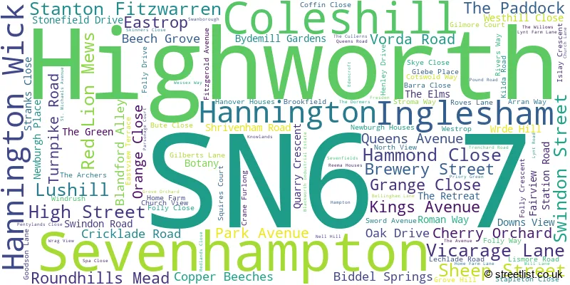 A word cloud for the SN6 7 postcode
